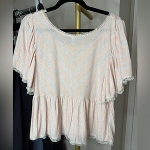 FREE PEOPLE Cream and Pink Babydoll Top